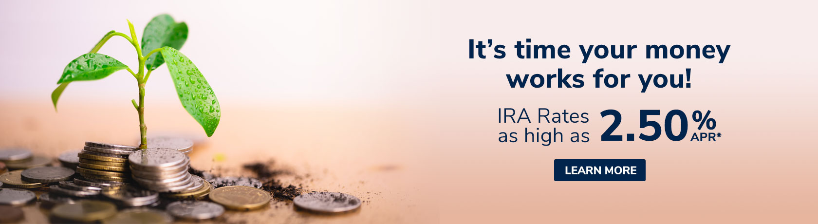 It’s time your money works for you! IRA Rates as high as 2.50% APR* Learn More